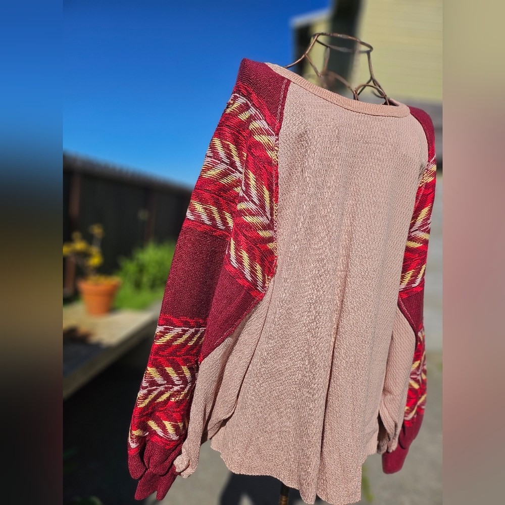 We The Free Off-the-Shoulder Sweater in Red and Cream